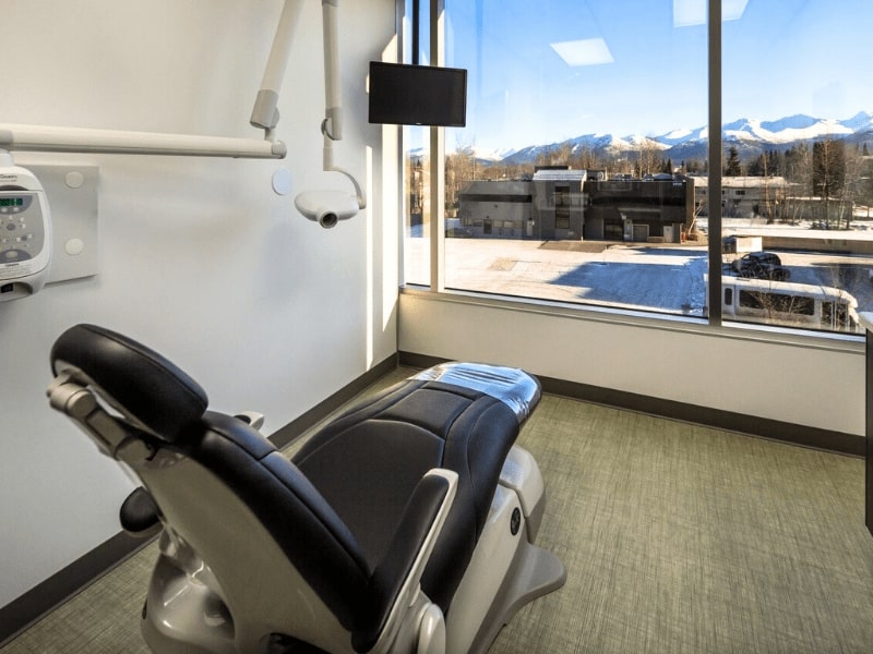 Dental chair and view in Mint Dental